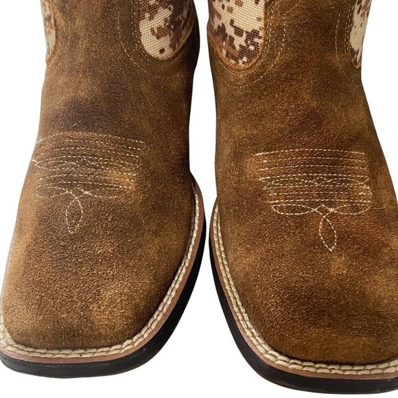 Ariat Kids Camo Western Boots 5 Square Toe Leather Cowboy US Flag Patriotic Chic - Picture 5 of 11